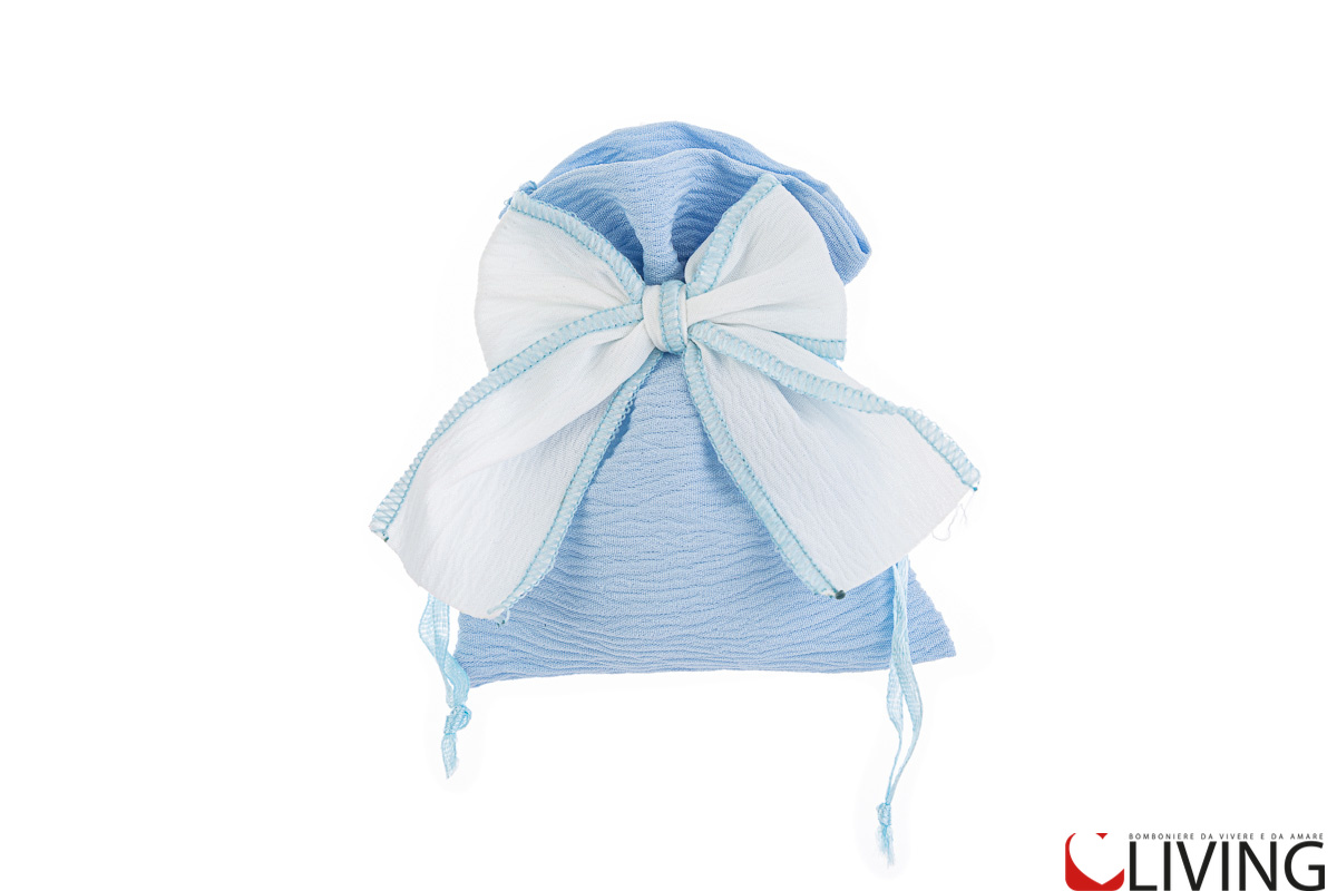 Sacchetto portaconfetti con fiocco cotone celeste