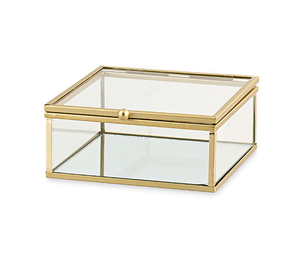 Bomboniera scatola in vetro e metallo oro specchio