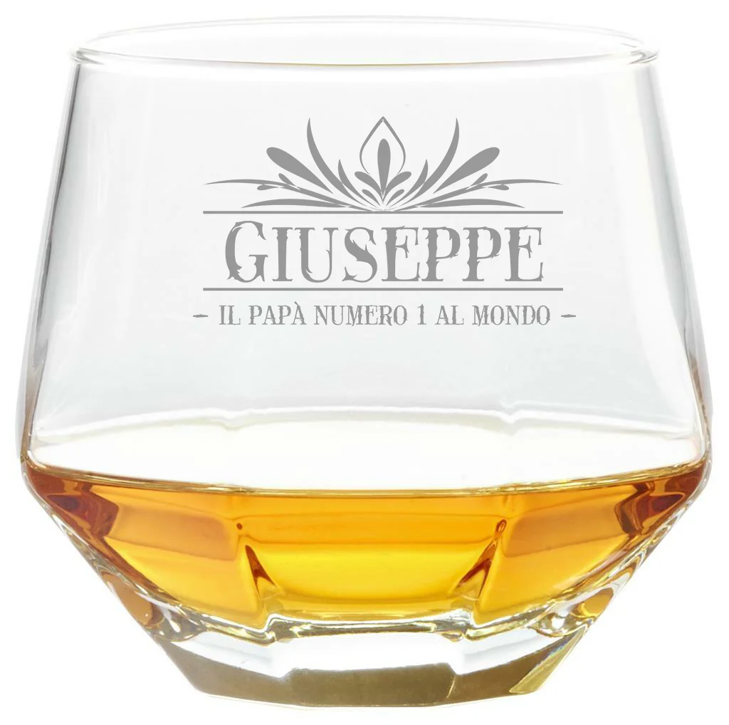 Bicchiere da Whisky diamante diamond glass tumbler inclinabile con incisione Festa del Papà PERSONALIZZABILE CON NOME – il Papà numero 1 al mondo – Regalo Papà